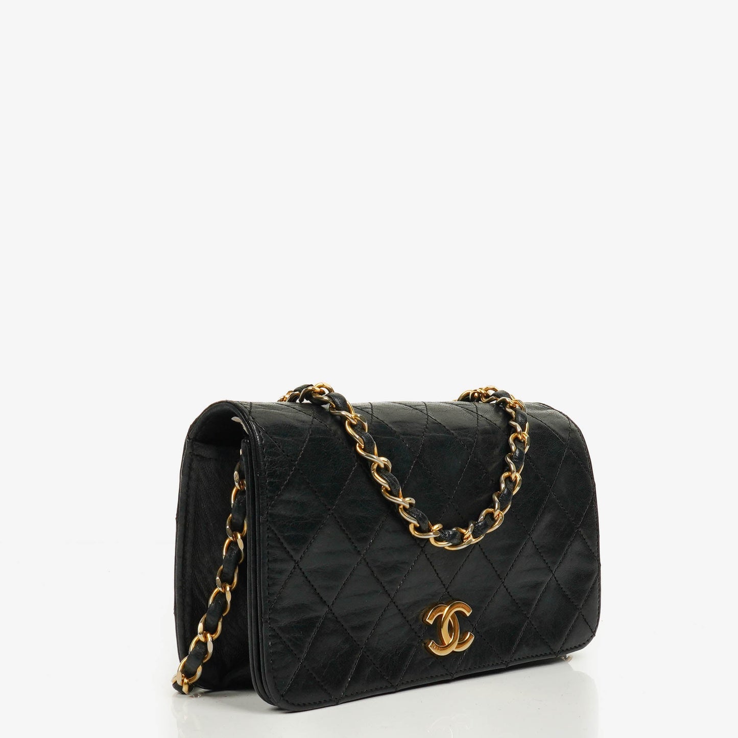 Chanel Classic Full Flap Tasche aus schwarzem gestepptem Leder mit 24K vergoldeten Beschlägen