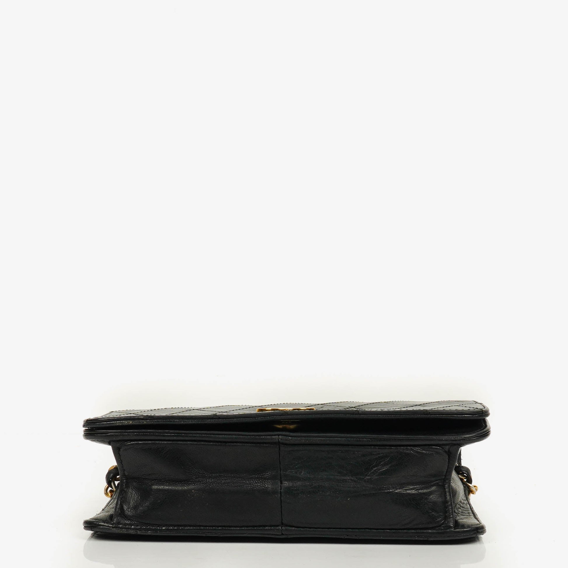 Chanel Classic Full Flap Tasche aus schwarzem gestepptem Leder mit 24K vergoldeten Beschlägen