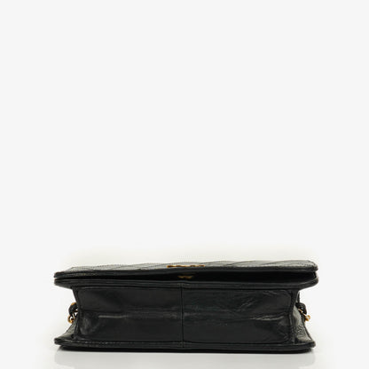 Chanel Classic Full Flap Tasche aus schwarzem gestepptem Leder mit 24K vergoldeten Beschlägen
