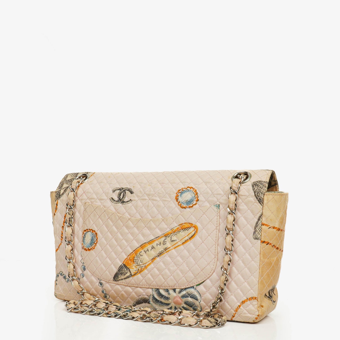Chanel Vintage CC Chain Flap Bag aus bedrucktem Canvas