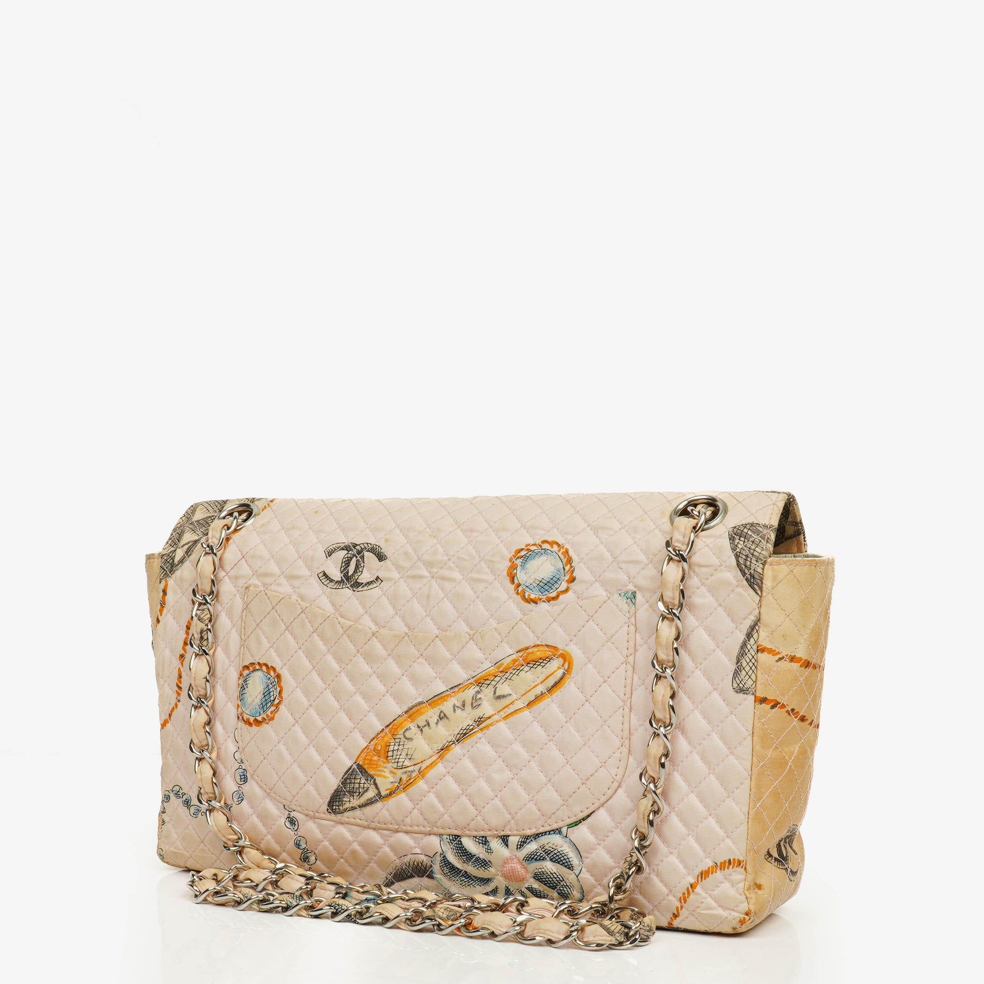 Chanel Vintage CC Chain Flap Bag aus bedrucktem Canvas