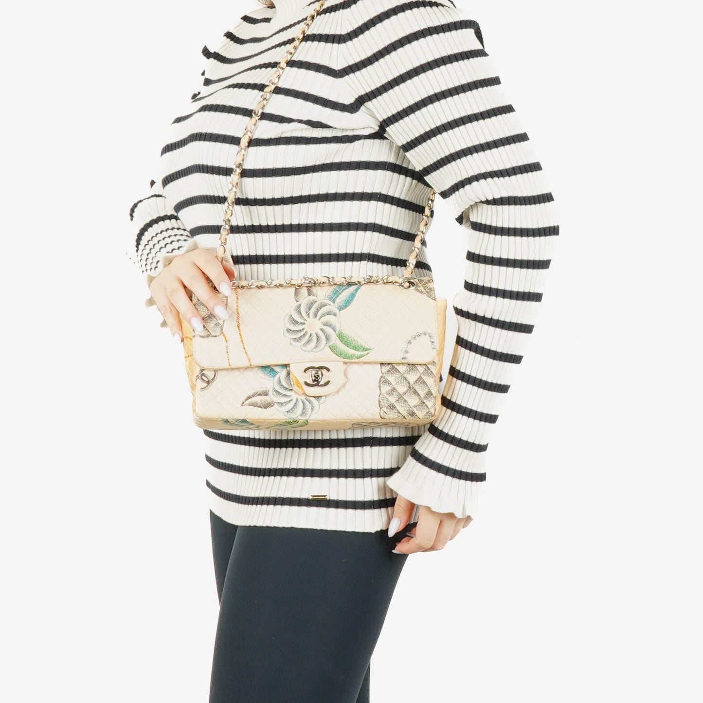 Chanel Vintage CC Chain Flap Bag aus bedrucktem Canvas
