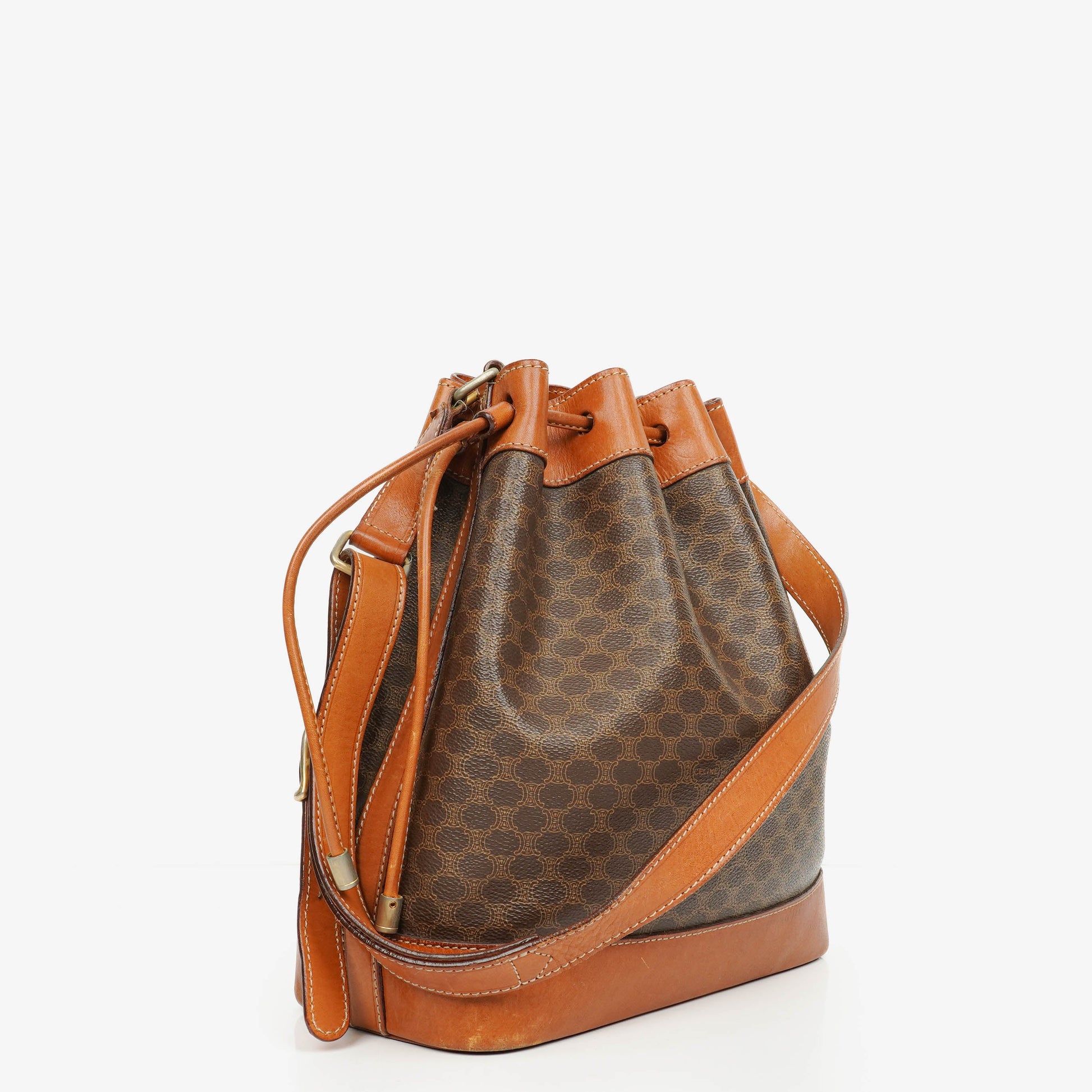 Celine Vintage Macadam Beuteltasche mit Kordelzug in Braun