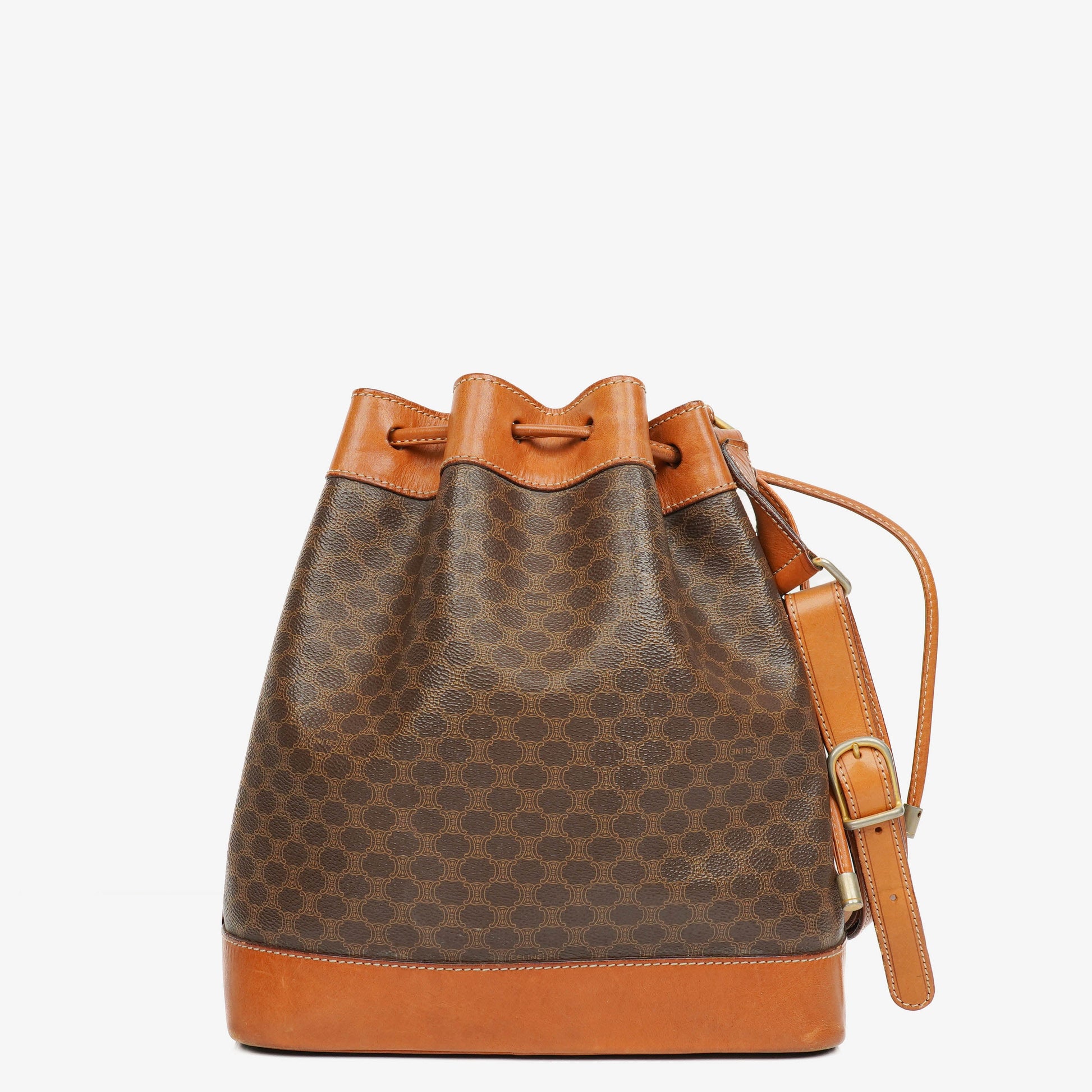 Celine Vintage Macadam Beuteltasche mit Kordelzug in Braun