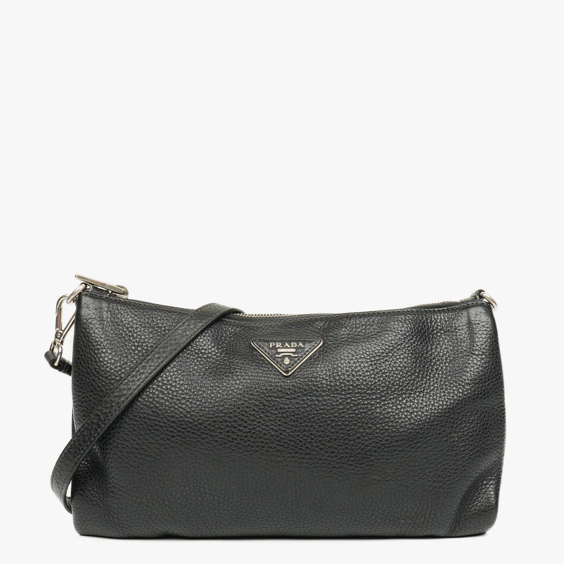 Prada Vitello Daino Crossbody-Tasche in Schwarz