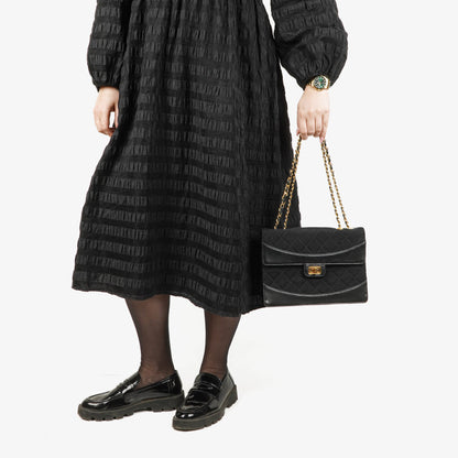 Chanel Classic Single Flap Tasche aus schwarzem Jersey und Leder, 1989-1991