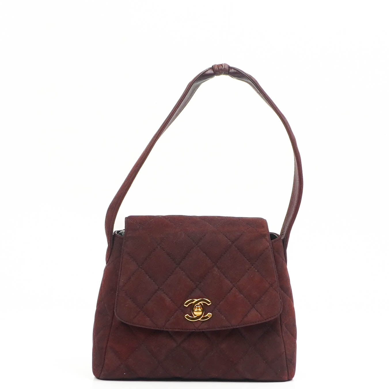 Chanel Vintage Klappentasche aus gestepptem burgunderrotem Wildleder mit 24K vergoldeten Beschlägen