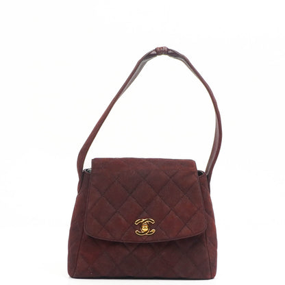 Chanel Vintage Klappentasche aus gestepptem burgunderrotem Wildleder mit 24K vergoldeten Beschlägen