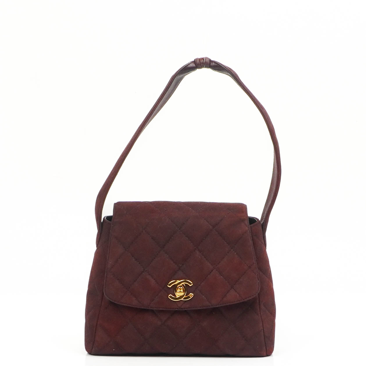 Chanel Vintage Klappentasche aus gestepptem burgunderrotem Wildleder mit 24K vergoldeten Beschlägen