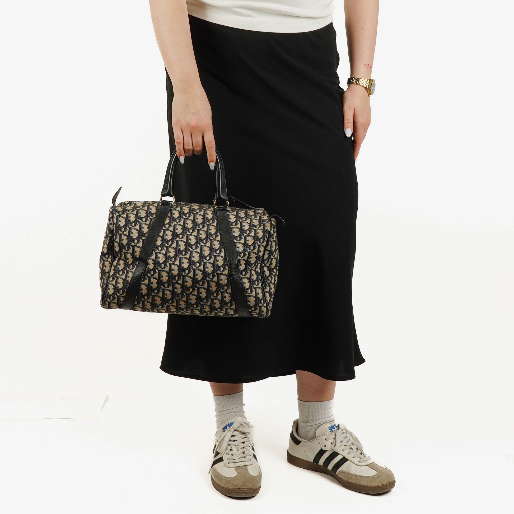 Christian Dior Trotter 30 Vintage Boston Bag in Beige/Navy