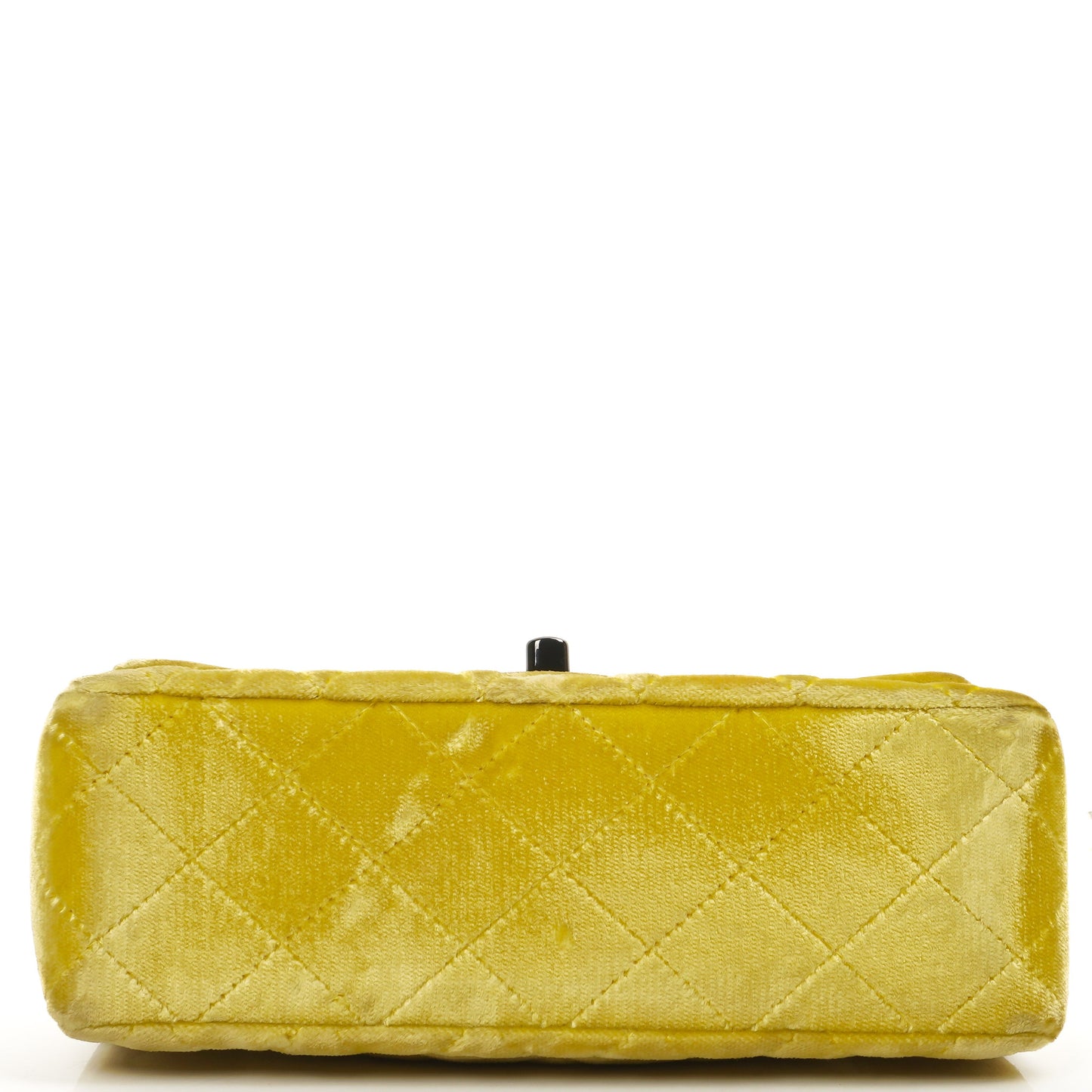 Chanel Mini Rectangular Single Flap Tasche aus gelbem gestepptem Samt mit schwarzer Hardware