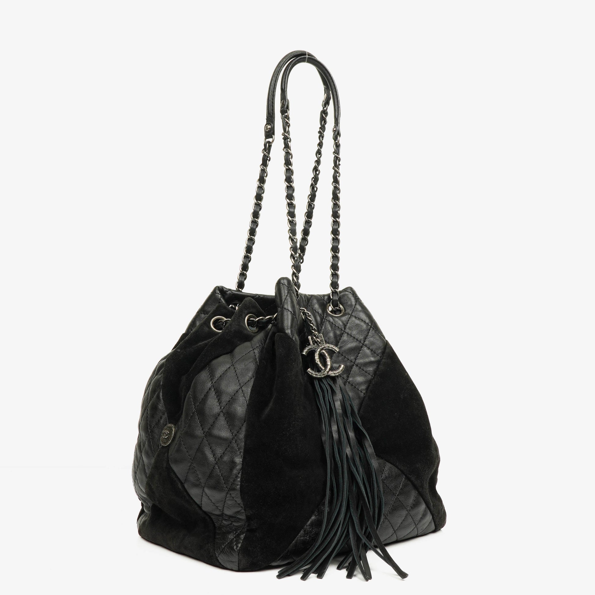 Chanel Patchwork Beuteltasche aus Leder und Wildleder