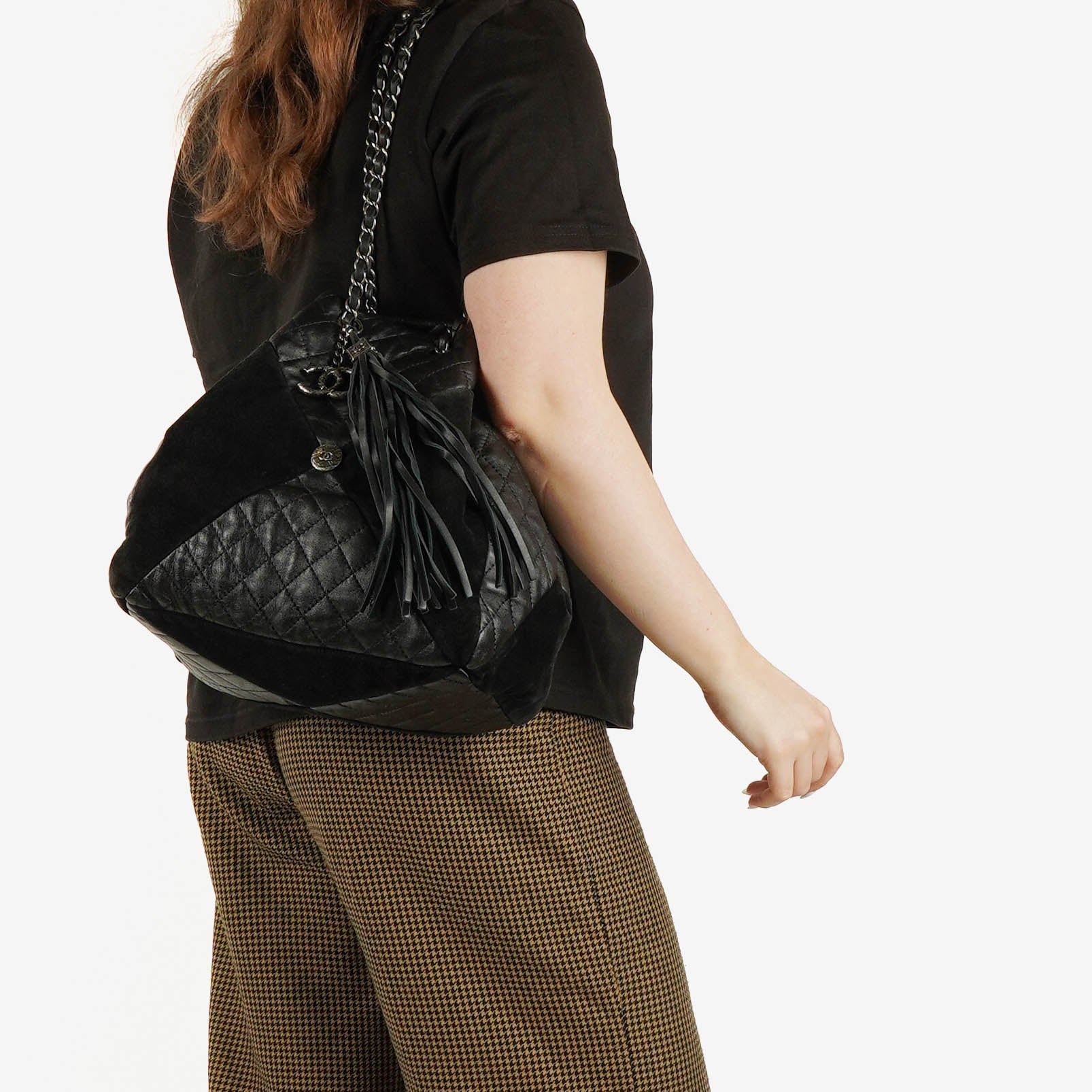 Chanel Patchwork Beuteltasche aus Leder und Wildleder