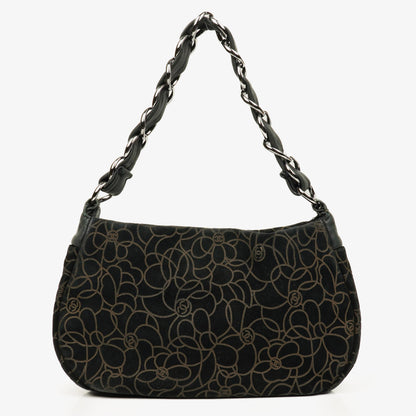 Chanel Camellia Schultertasche aus Wildleder mit Kettenprägung
