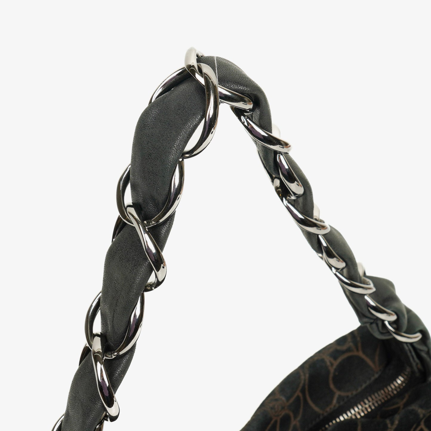 Chanel Camellia Schultertasche aus Wildleder mit Kettenprägung