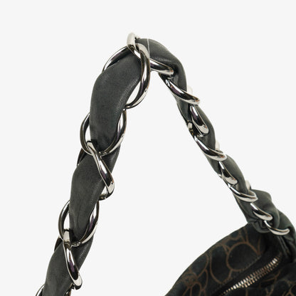 Chanel Camellia Schultertasche aus Wildleder mit Kettenprägung