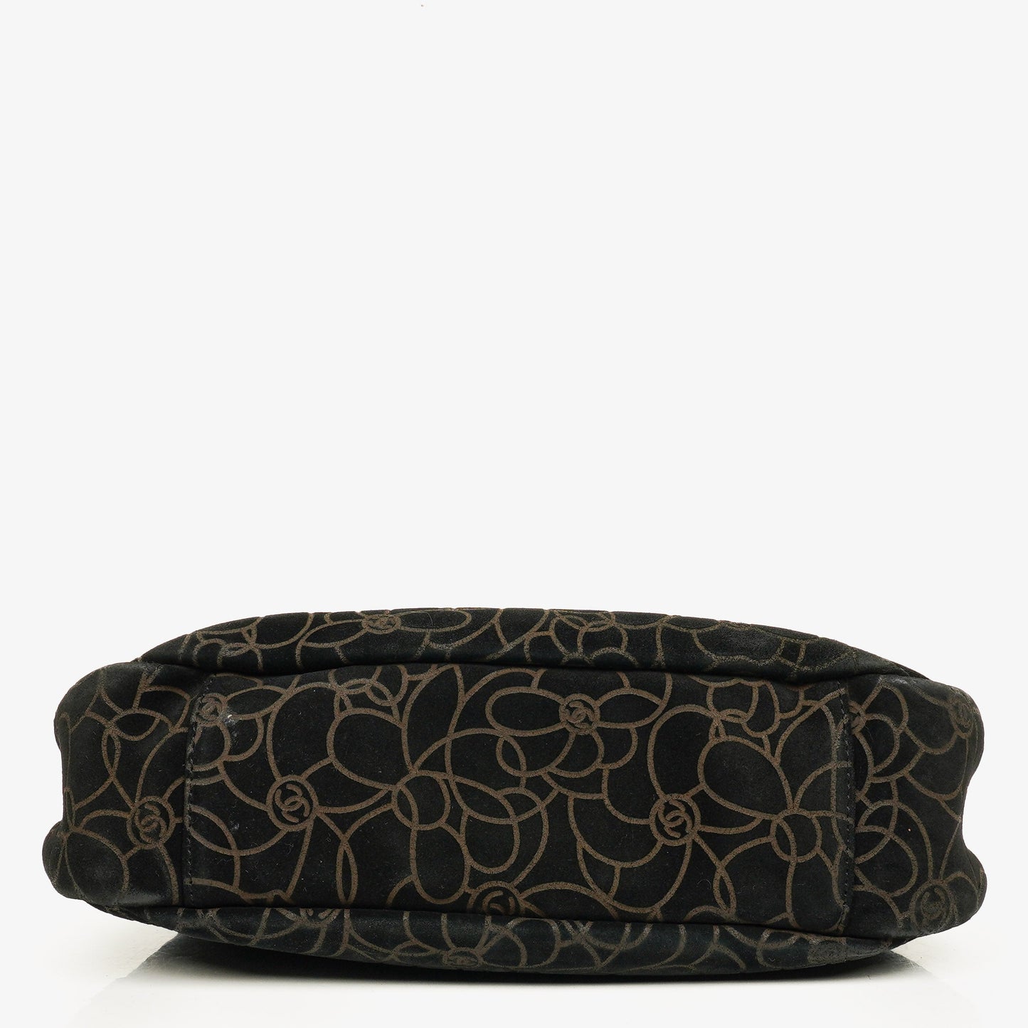 Chanel Camellia Schultertasche aus Wildleder mit Kettenprägung