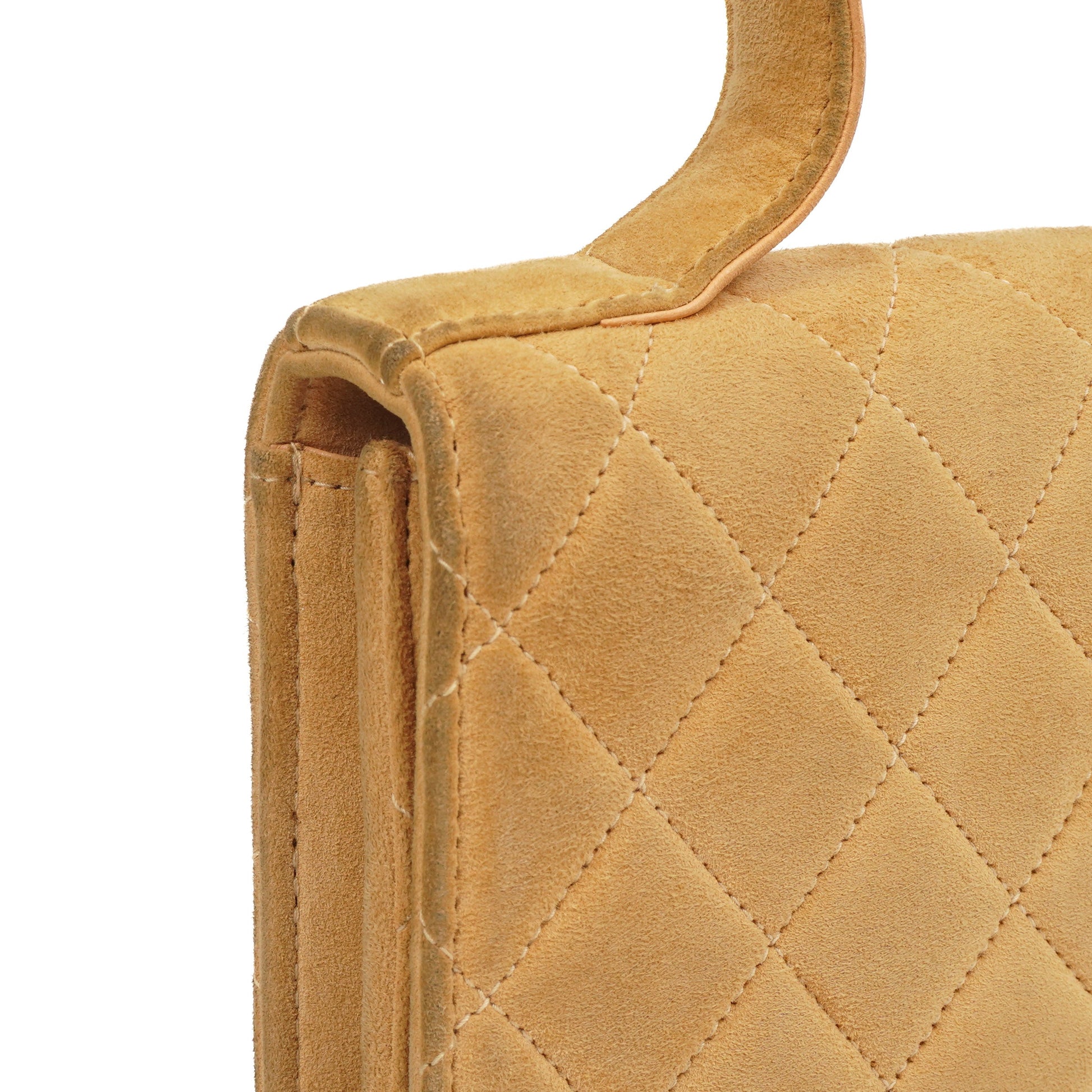 Chanel Mademoiselle Klappentasche aus beigem Wildleder mit 24K vergoldeten Beschlägen