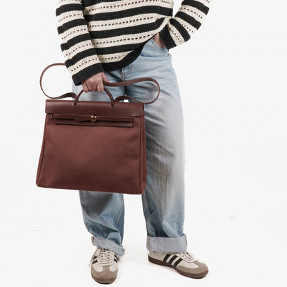 Hermès Herbag Toile Vache Hunter Havane MM 2-in-1 Tasche