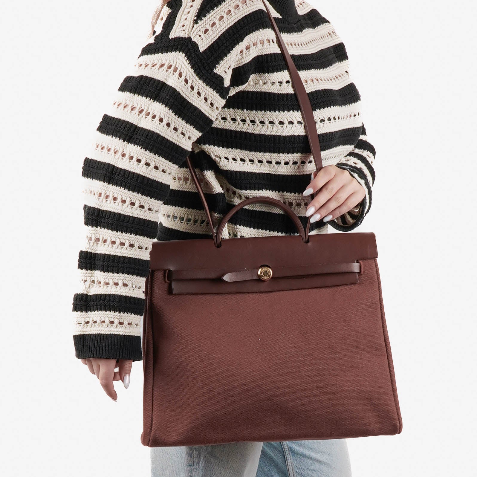 Hermès Herbag Toile Vache Hunter Havane MM 2-in-1 Tasche