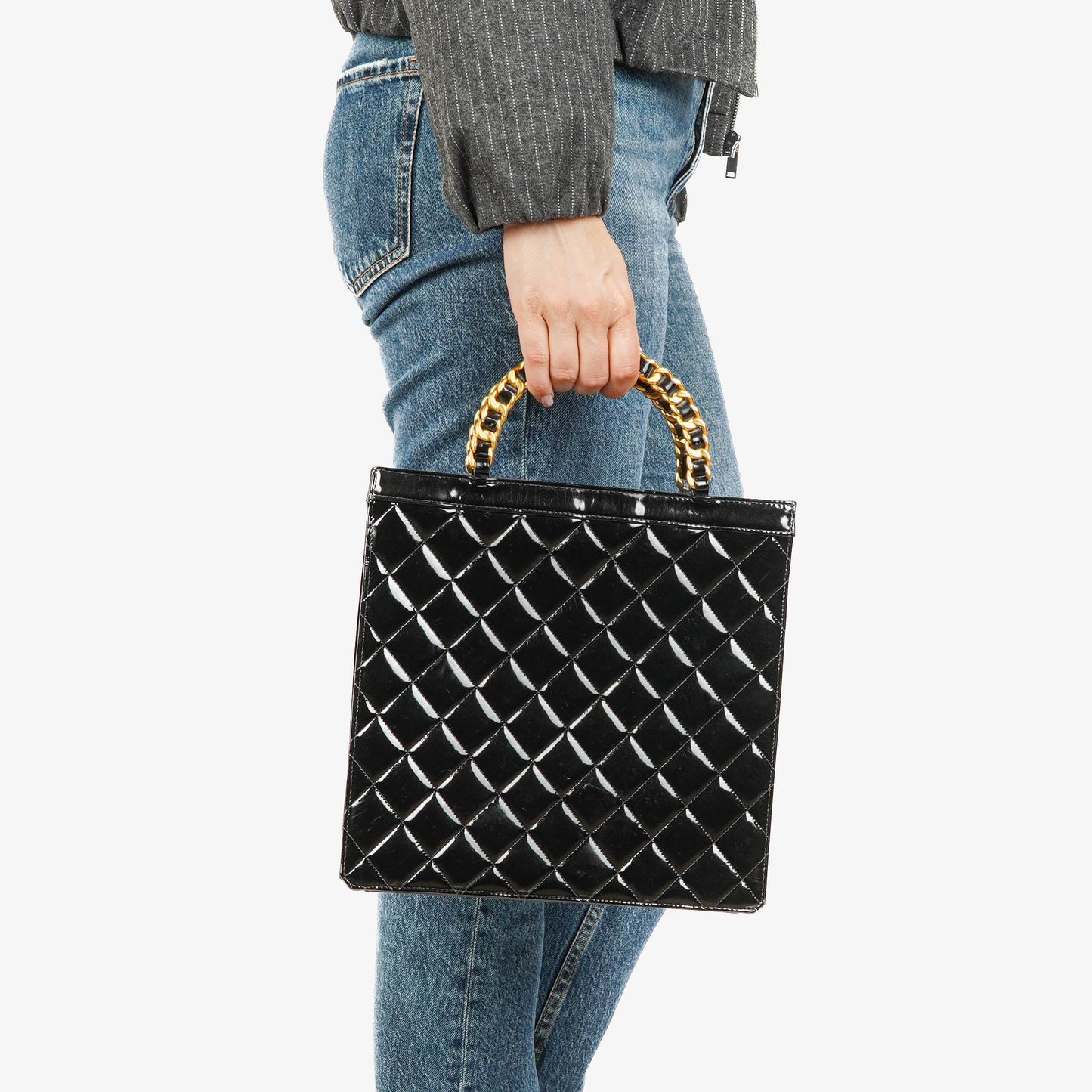 Chanel Tote Tasche aus schwarzem Lackleder