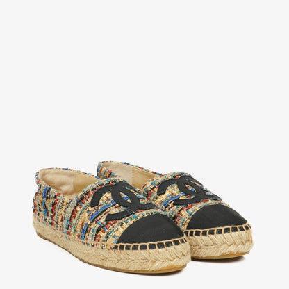 Chanel CC Espadrilles aus Tweed und Grosgrain Größe 36 Multicolor Schwarz