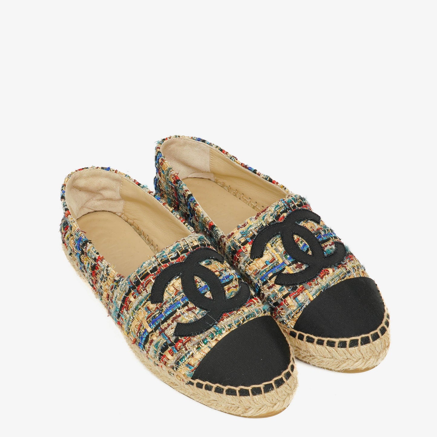 Chanel CC Espadrilles aus Tweed und Grosgrain Größe 36 Multicolor Schwarz