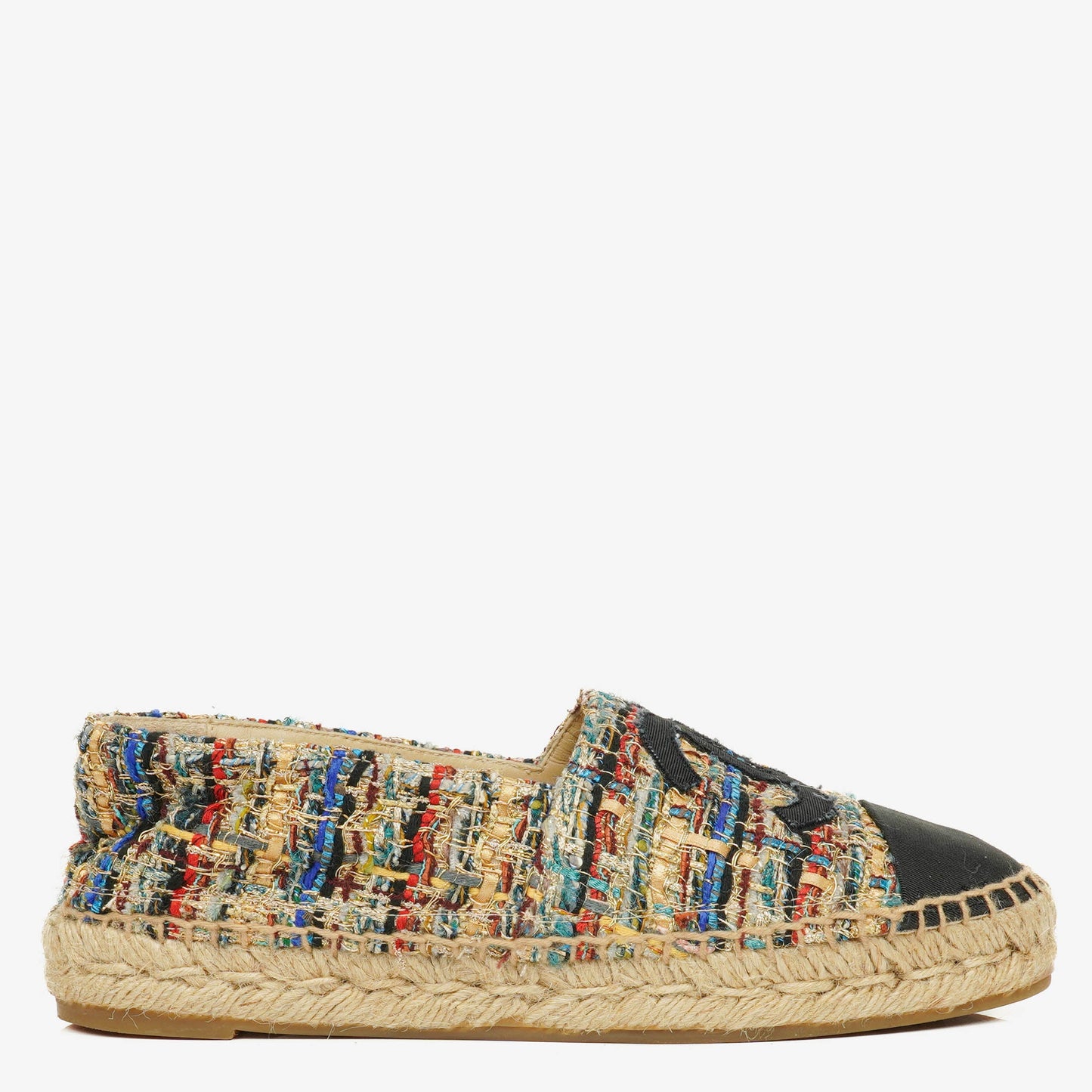Chanel CC Espadrilles aus Tweed und Grosgrain Größe 36 Multicolor Schwarz