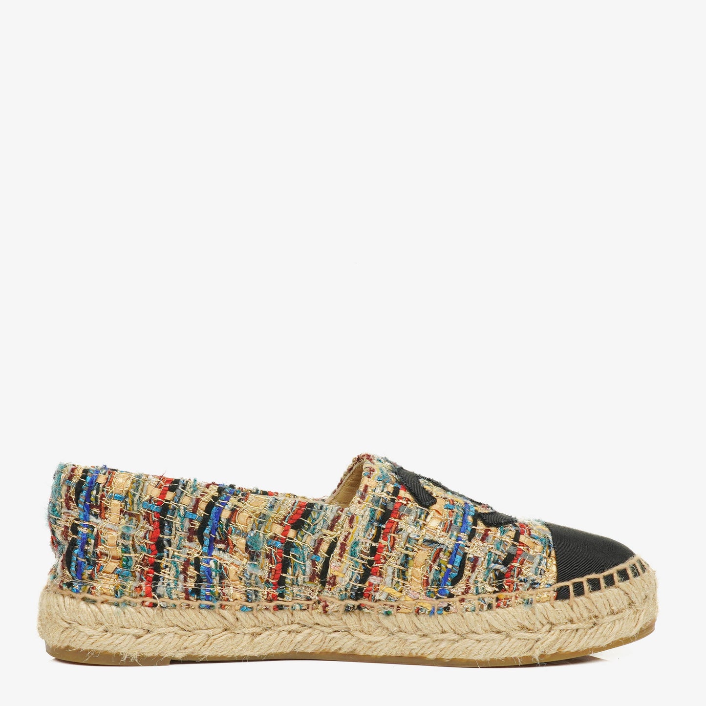 Chanel CC Espadrilles aus Tweed und Grosgrain Größe 36 Multicolor Schwarz