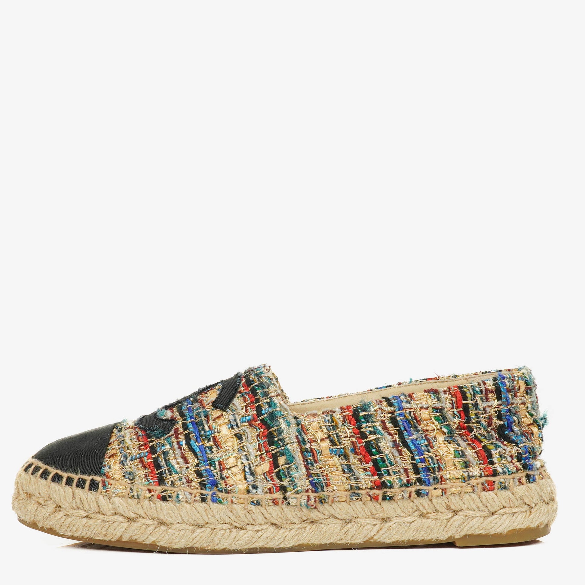 Chanel CC Espadrilles aus Tweed und Grosgrain Größe 36 Multicolor Schwarz