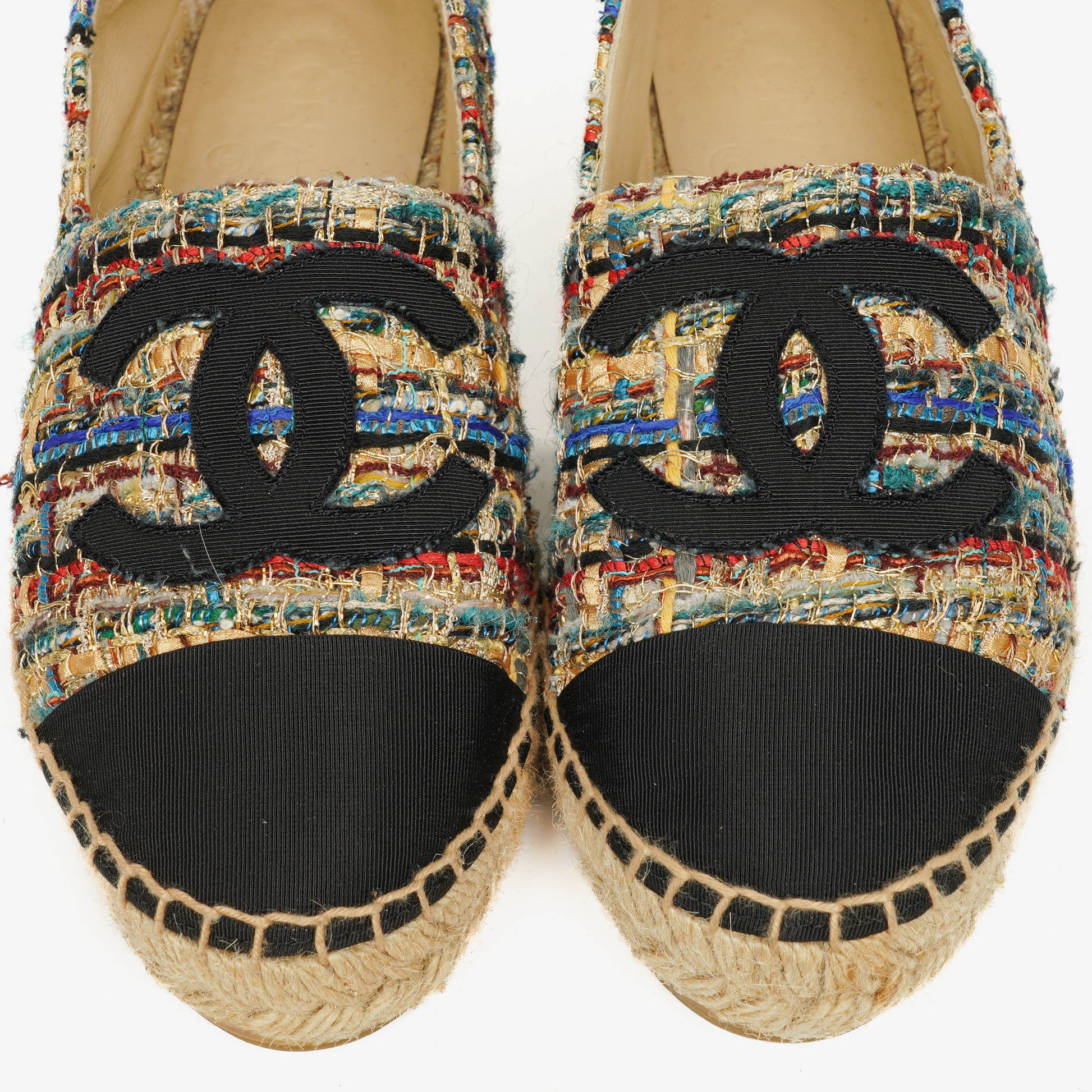 Chanel CC Espadrilles aus Tweed und Grosgrain Größe 36 Multicolor Schwarz