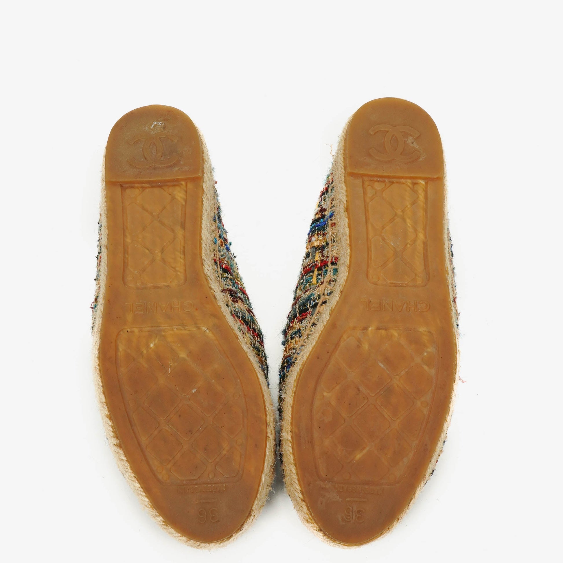 Chanel CC Espadrilles aus Tweed und Grosgrain Größe 36 Multicolor Schwarz