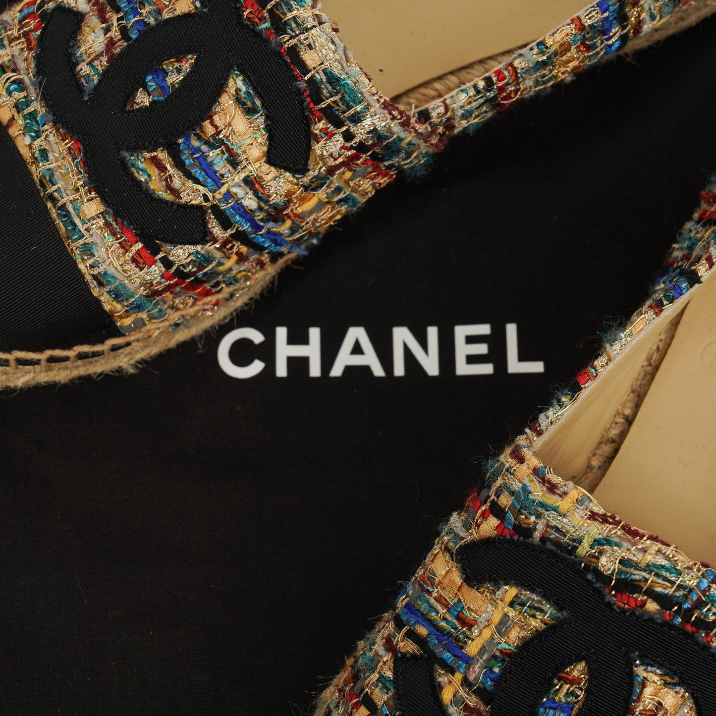Chanel CC Espadrilles aus Tweed und Grosgrain Größe 36 Multicolor Schwarz