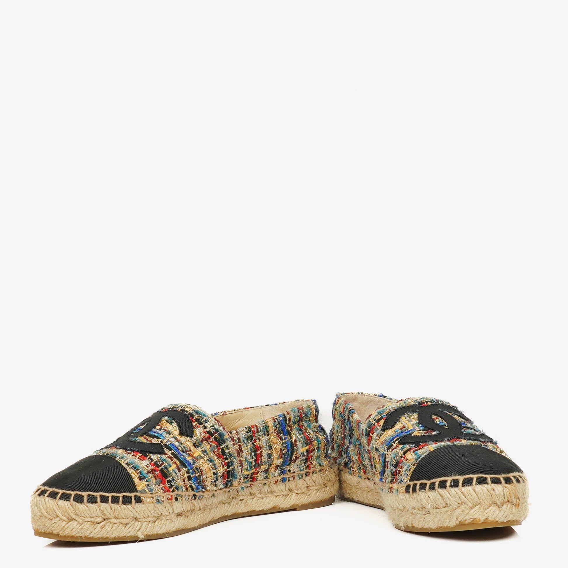 Chanel CC Espadrilles aus Tweed und Grosgrain Größe 36 Multicolor Schwarz