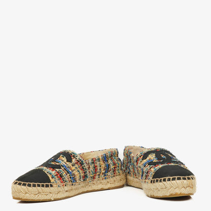 Chanel CC Espadrilles aus Tweed und Grosgrain Größe 36 Multicolor Schwarz