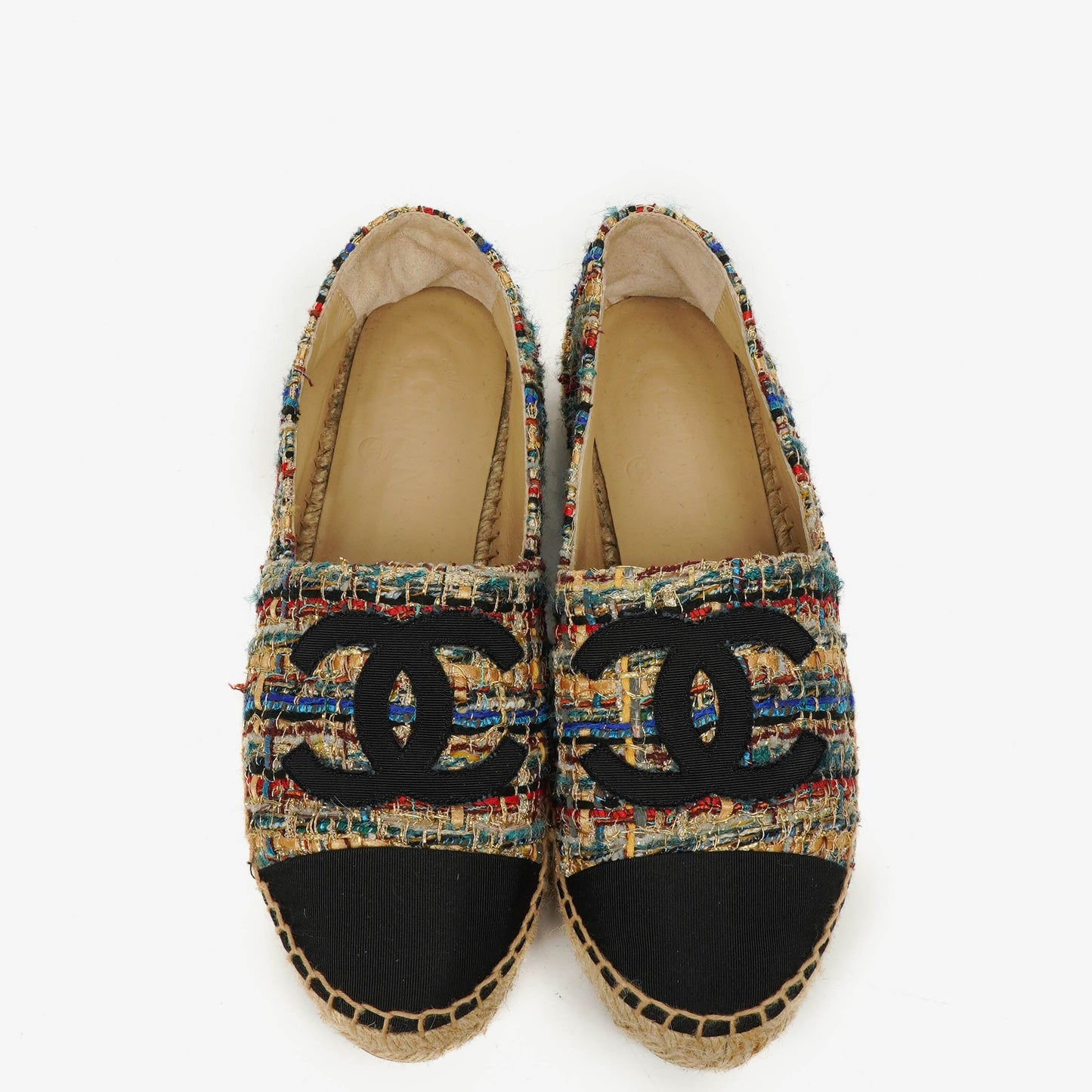 Chanel CC Espadrilles aus Tweed und Grosgrain Größe 36 Multicolor Schwarz
