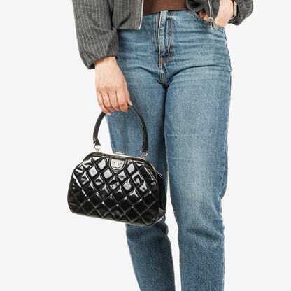 Chanel Vintage Top Handle Tasche im Kelly-Stil aus schwarzem gestepptem Lammleder, 1996-1997