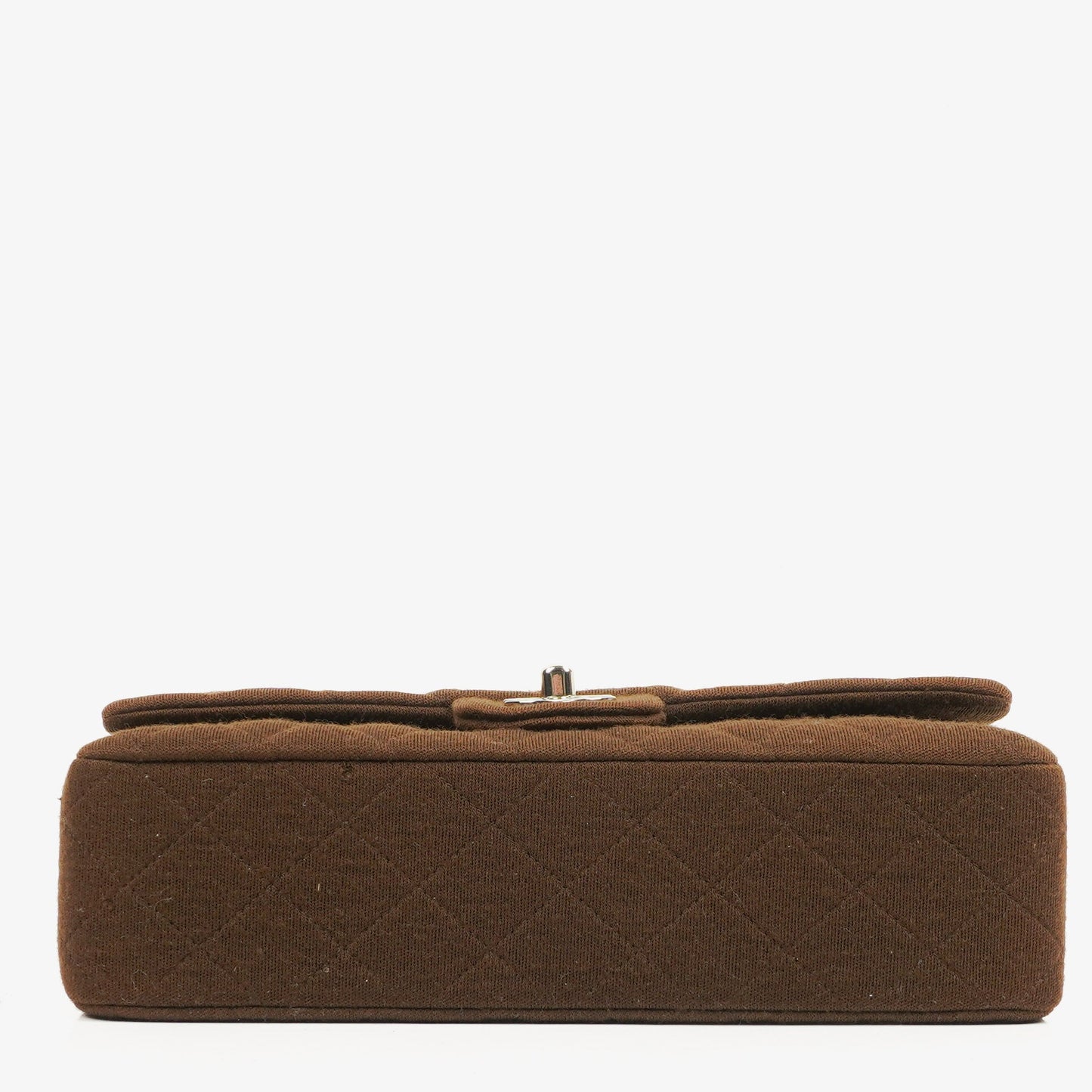 Chanel Vintage Medium Classic Double Flap Tasche aus braunem Jersey mit versilberten Beschlägen