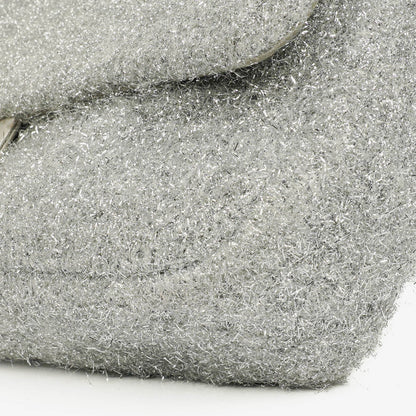Chanel Medium Flap Bag aus silbernem gestepptem Knit Pluto Glitter