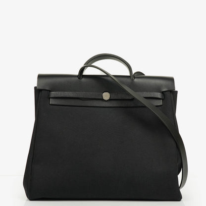 Hermès Herbag MM 2-in-1 Bag aus Canvas und schwarzem Vache Hunter