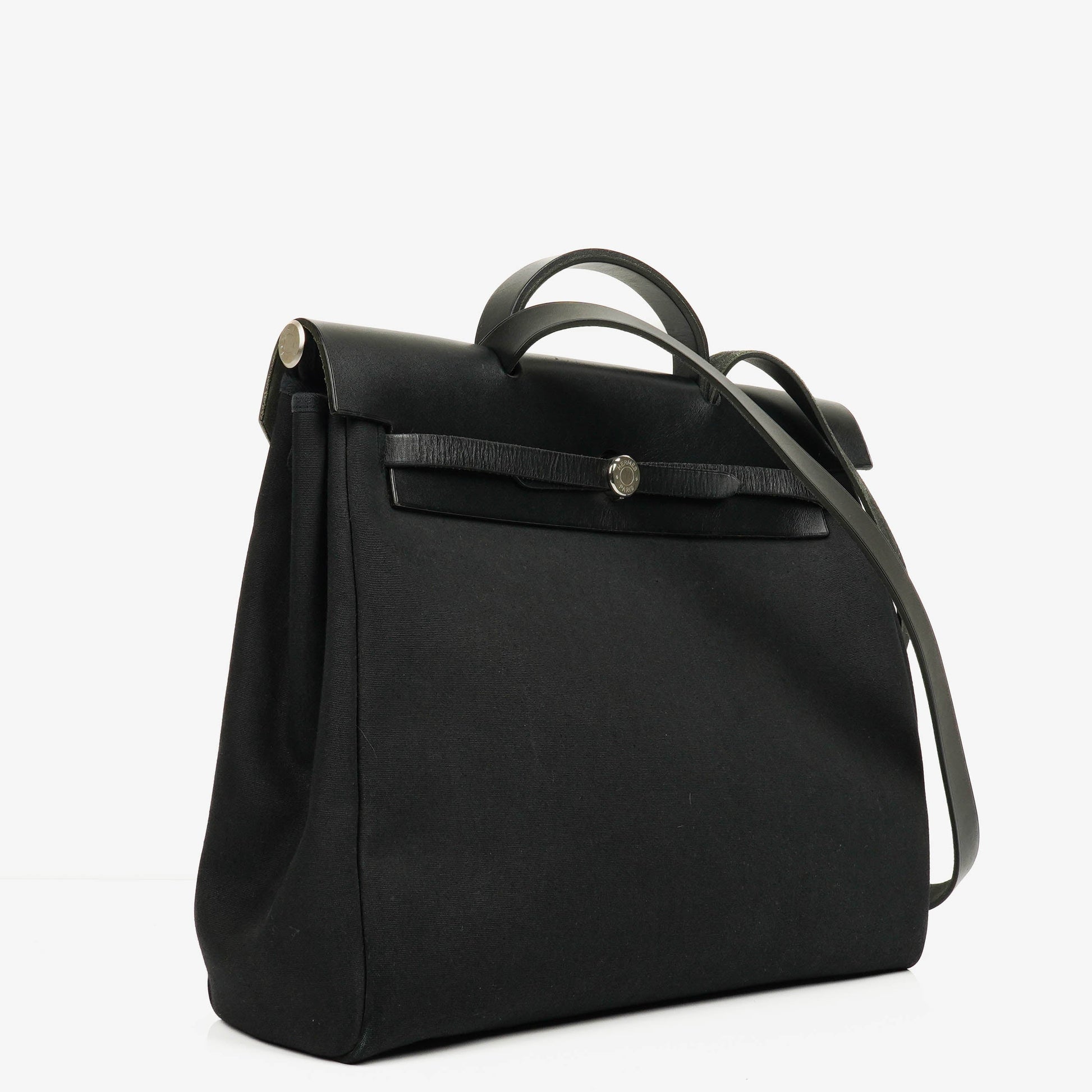 Hermès Herbag MM 2-in-1 Bag aus Canvas und schwarzem Vache Hunter