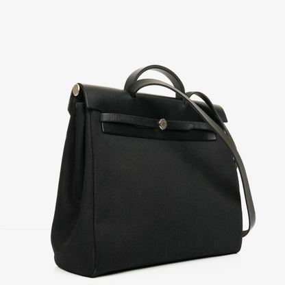 Hermès Herbag MM 2-in-1 Bag aus Canvas und schwarzem Vache Hunter