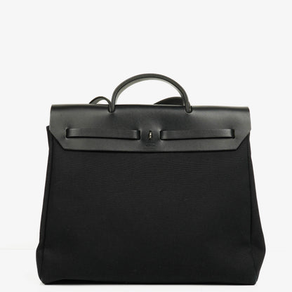 Hermès Herbag MM 2-in-1 Bag aus Canvas und schwarzem Vache Hunter