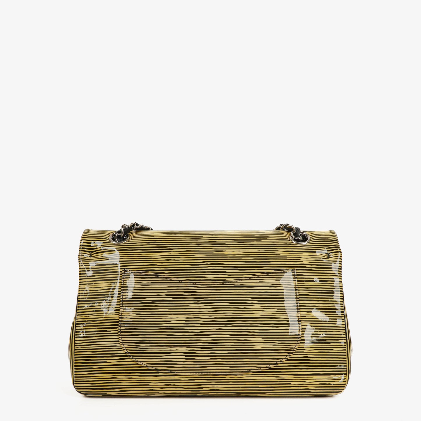 Chanel Timeless Classic Double Flap Tasche aus gestreiftem Lackleder mit silberfarbenen Beschlägen