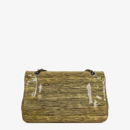 Chanel Timeless Classic Double Flap Tasche aus gestreiftem Lackleder mit silberfarbenen Beschlägen