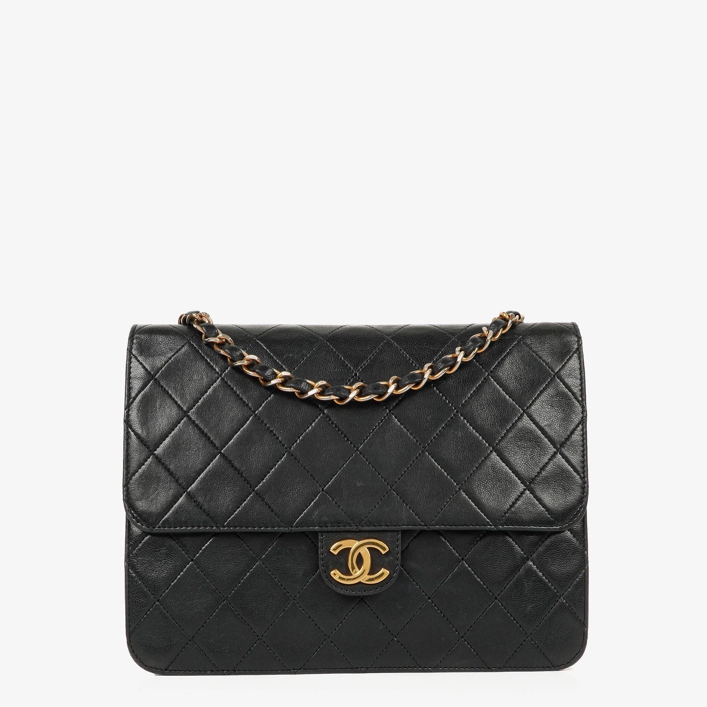 Chanel Kleine Classic Single Flap Tasche aus schwarzem gestepptem Lammleder mit 24K vergoldeten Beschlägen
