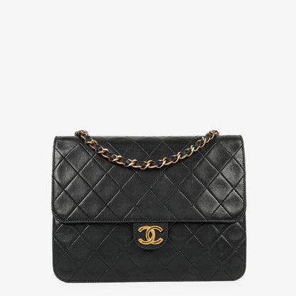 Chanel Kleine Classic Single Flap Tasche aus schwarzem gestepptem Lammleder mit 24K vergoldeten Beschlägen