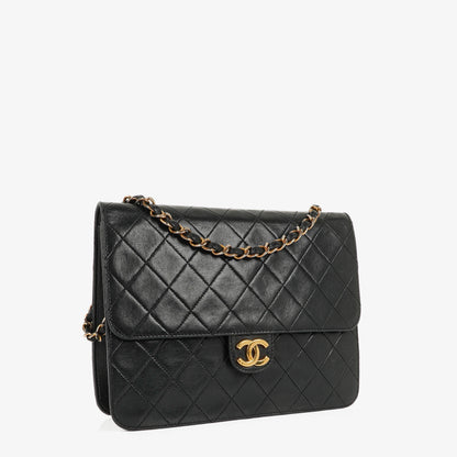 Chanel Kleine Classic Single Flap Tasche aus schwarzem gestepptem Lammleder mit 24K vergoldeten Beschlägen