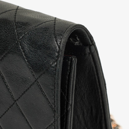 Chanel Kleine Classic Single Flap Tasche aus schwarzem gestepptem Lammleder mit 24K vergoldeten Beschlägen