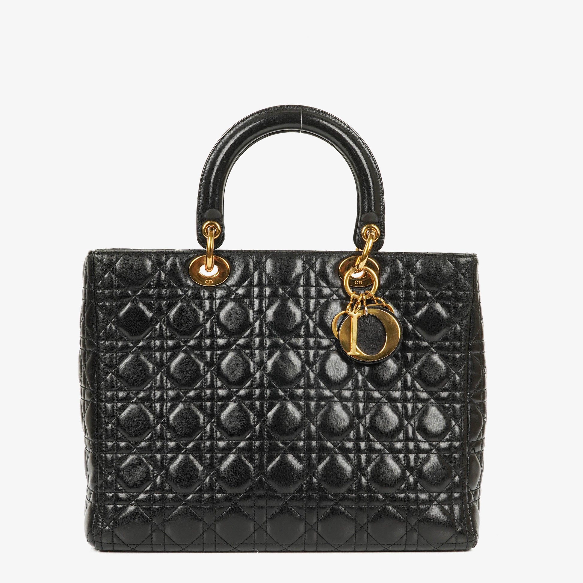 Dior Lady Dior Vintage Large Handtasche aus schwarzem Cannage Lammleder